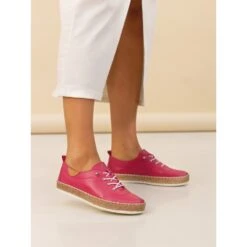 LUNAR Evie Raspberry Leather Plimsoll