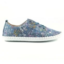 LUNAR Exbury Blue Floral Leather Plimsoll