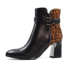 LUNAR Shaw Black/Ocelot Ankle Boot -Chic Ladies Shoes Store shaw black ocelot ankle boot p7605 436776 image