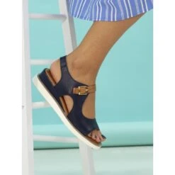 LUNAR Spring Navy Leather Wedge Sandal -Chic Ladies Shoes Store spring navy leather wedge sandal p7286 417900 image