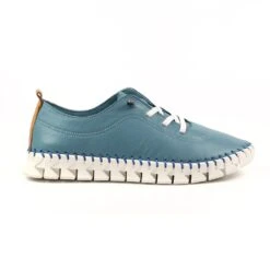 LUNAR St Austell Light Blue Leather Plimsoll