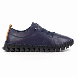 LUNAR St Austell Navy And Black Leather Plimsoll