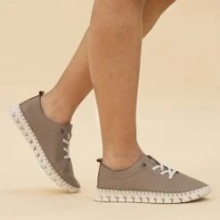 LUNAR St Austell Taupe Leather Plimsoll