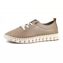 LUNAR St Austell Taupe Leather Plimsoll -Chic Ladies Shoes Store st austell taupe leather plimsoll p6798 386411 image
