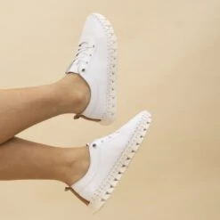 LUNAR St Austell White Leather Plimsoll -Chic Ladies Shoes Store st austell white leather plimsoll p6799 386447 image