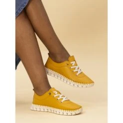 LUNAR St Austell Yellow Leather Plimsoll -Chic Ladies Shoes Store st austell yellow leather plimsoll p7314 419616 image