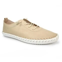 LUNAR St. Ives Beige Leather Plimsoll -Chic Ladies Shoes Store st ives beige leather plimsoll p5915 354860 image