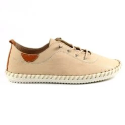 LUNAR St. Ives Beige Leather Plimsoll