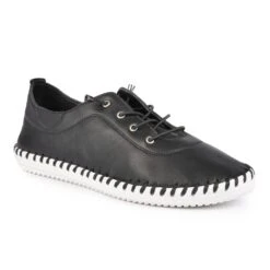 LUNAR St. Ives Black Leather Plimsoll -Chic Ladies Shoes Store st ives black leather plimsoll p5914 354818 image