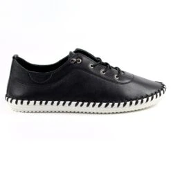 LUNAR St. Ives Black Leather Plimsoll