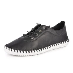 LUNAR St. Ives Black Leather Plimsoll -Chic Ladies Shoes Store st ives black leather plimsoll p5914 354830 image