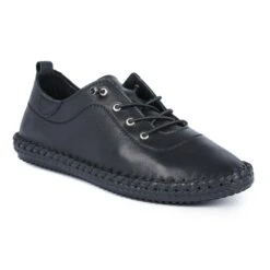 LUNAR St. Ives Black Sole Leather Plimsoll -Chic Ladies Shoes Store st ives black sole leather plimsoll p5924 355130 image
