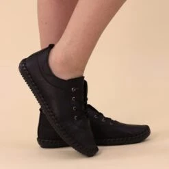 LUNAR St. Ives Black Sole Leather Plimsoll -Chic Ladies Shoes Store st ives black sole leather plimsoll p5924 372148 image