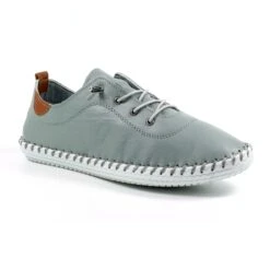 LUNAR St. Ives Grey Leather Plimsoll -Chic Ladies Shoes Store st ives grey leather plimsoll p5906 365920 image
