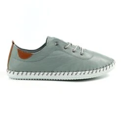 LUNAR St. Ives Grey Leather Plimsoll