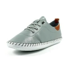 LUNAR St. Ives Grey Leather Plimsoll -Chic Ladies Shoes Store st ives grey leather plimsoll p5906 365944 image