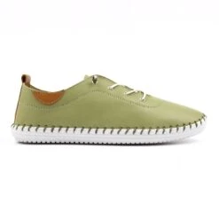 LUNAR St Ives Khaki Leather Plimsoll