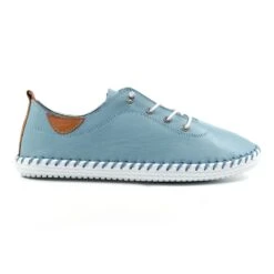 LUNAR St. Ives Light Blue Leather Plimsoll
