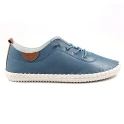 LUNAR St. Ives Mid Blue Leather Plimsoll