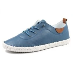 LUNAR St. Ives Mid Blue Leather Plimsoll -Chic Ladies Shoes Store st ives mid blue leather plimsoll p5925 355190 image