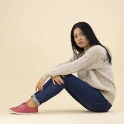 LUNAR St. Ives Raspberry Leather Plimsoll