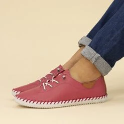 LUNAR St. Ives Raspberry Leather Plimsoll -Chic Ladies Shoes Store st ives raspberry leather plimsoll p5690 372790 image