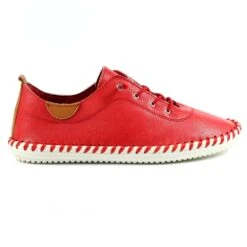 LUNAR St. Ives Red Leather Plimsoll
