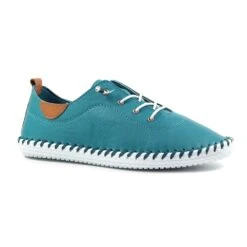 LUNAR St. Ives Teal Leather Plimsoll -Chic Ladies Shoes Store st ives teal leather plimsoll p6289 372275 image
