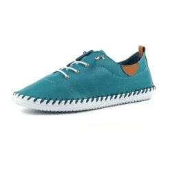 LUNAR St. Ives Teal Leather Plimsoll -Chic Ladies Shoes Store st ives teal leather plimsoll p6289 372287 image